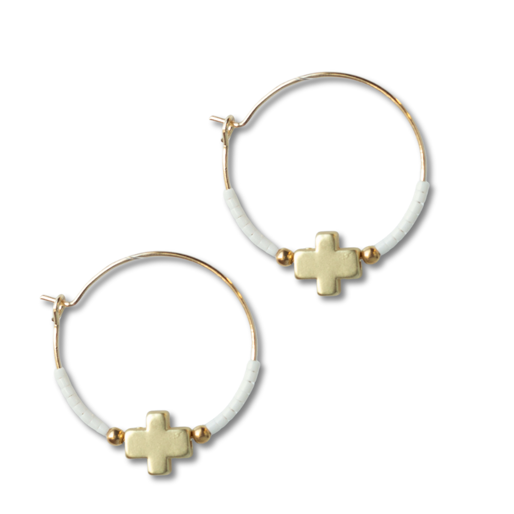 Faithful Cross Earrings-White | Beaded Earring for Women