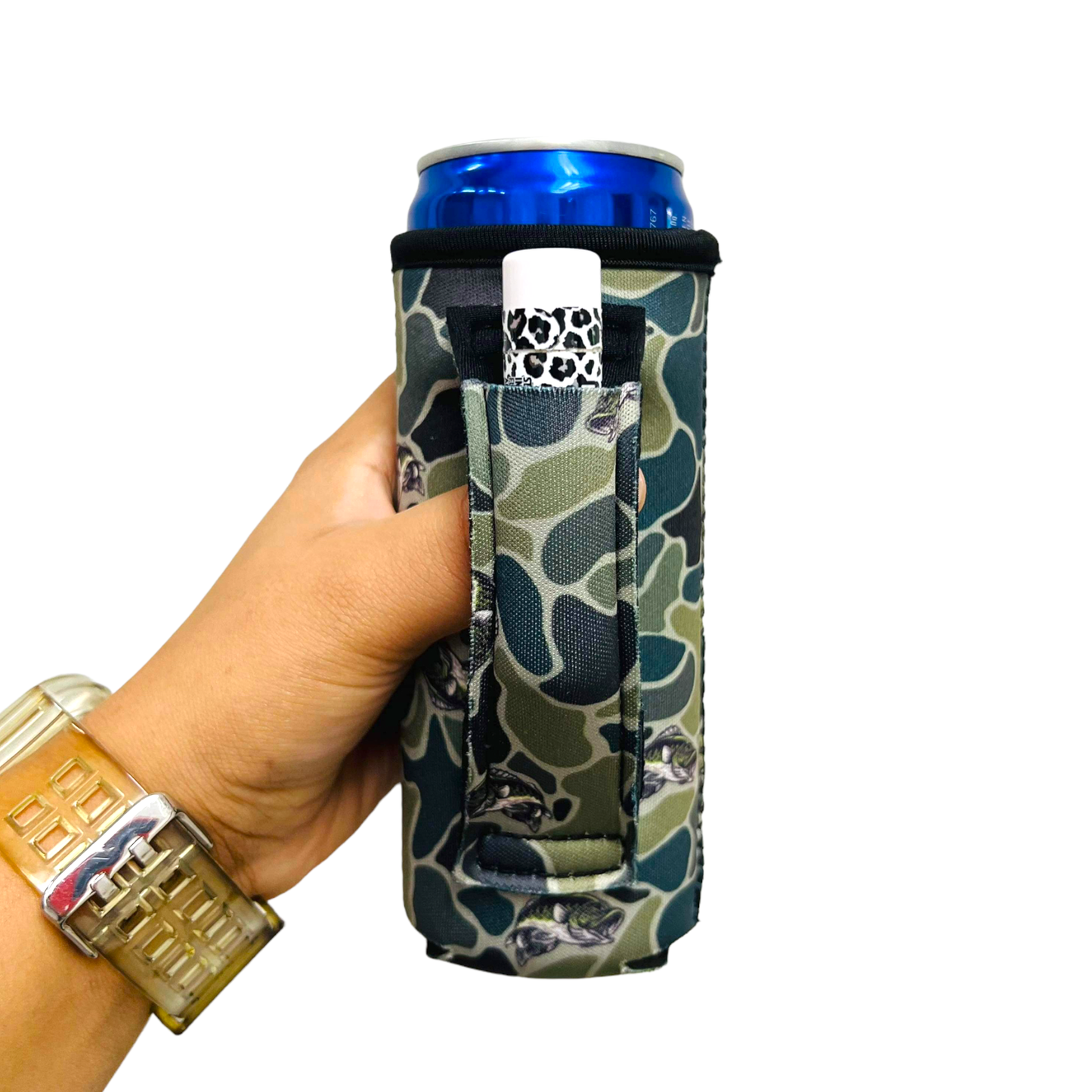 Fish Camo 12oz Slim Can Handler