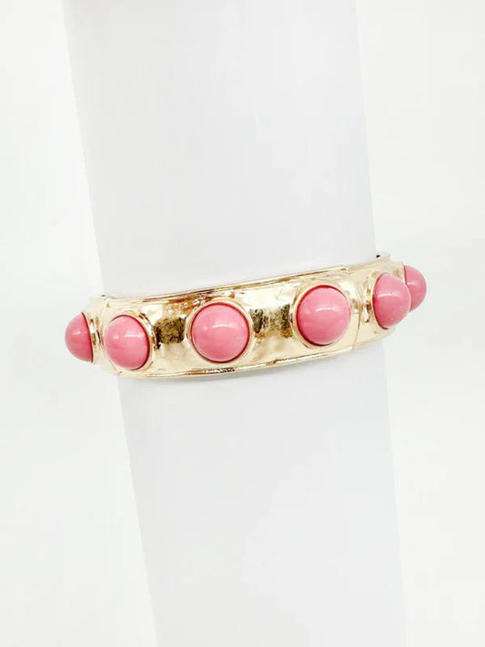 Worn Gold Stretch Bracelet with Pink Accents