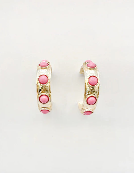 Gold Hoop with Pink Studded Accents 1.5" Earring