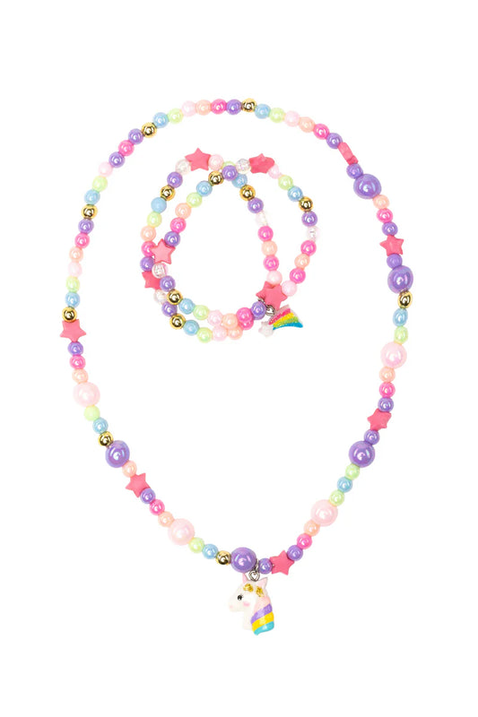 CHEERFUL STARRY UNICORN NECKLACE AND BRACELET SET