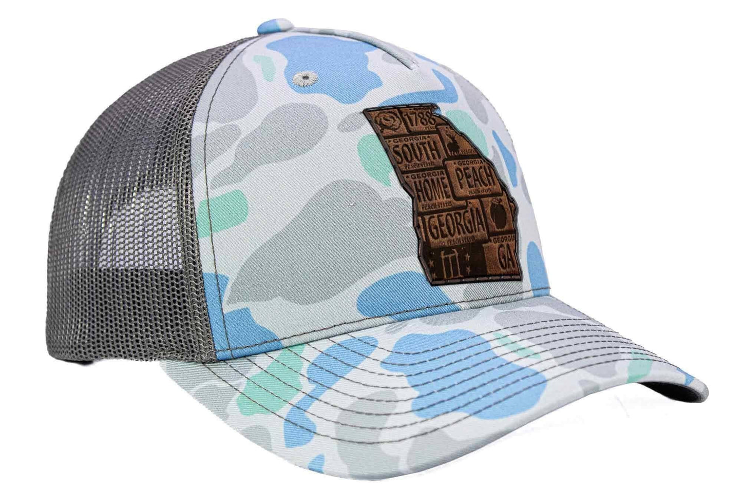 Georgia Map Old School Camo Trucker Hat - GREEN/GRAY CAMO