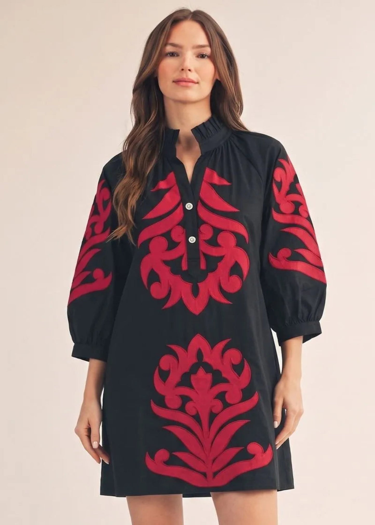 MADELYN DRESS - BLACK AND CRIMSON