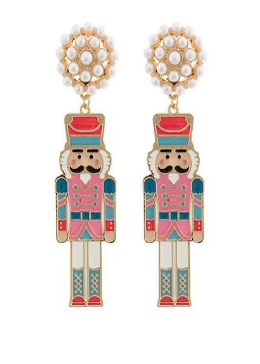 ENAMEL COATED METAL NUTCRACKER EARRING-pink/mint