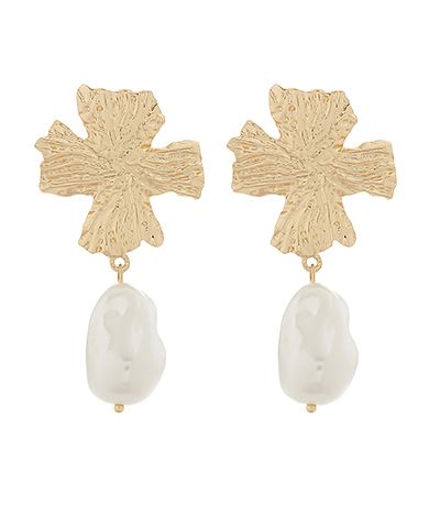 TEXTURED CROSS & TEARDROP PEARL EARRINGS