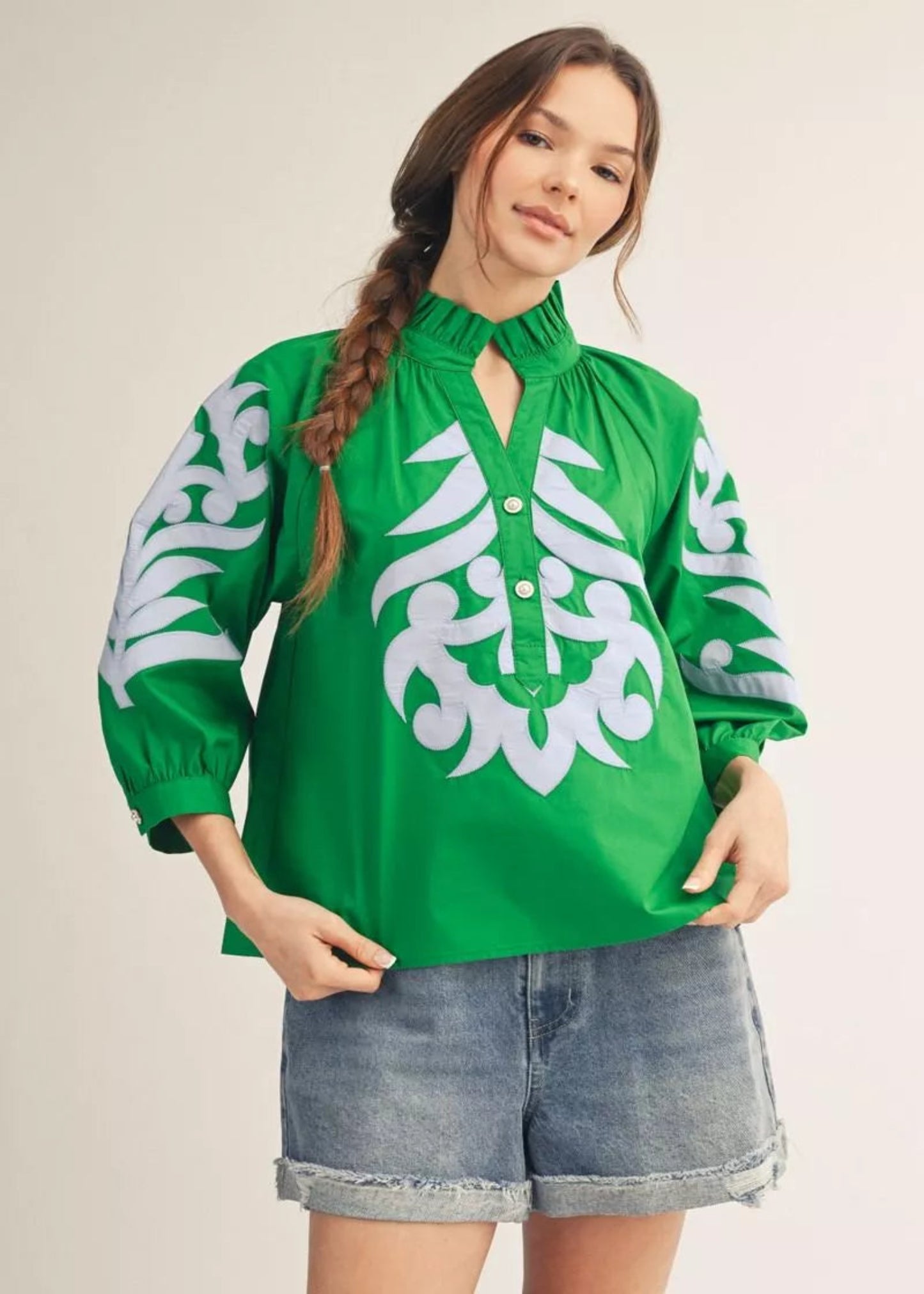 MARLA TOP - SKY BLUE/KELLY GREEN