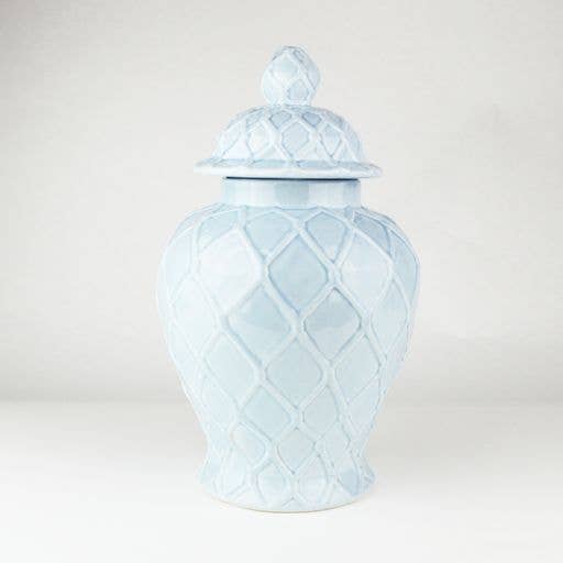 Light Blue Textured Large Ginger Jar with Lid