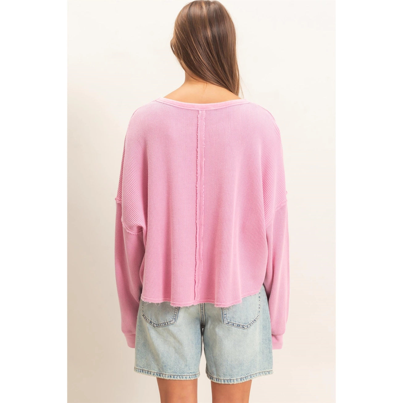WAFFLE OVERSIZED TOP - PINK