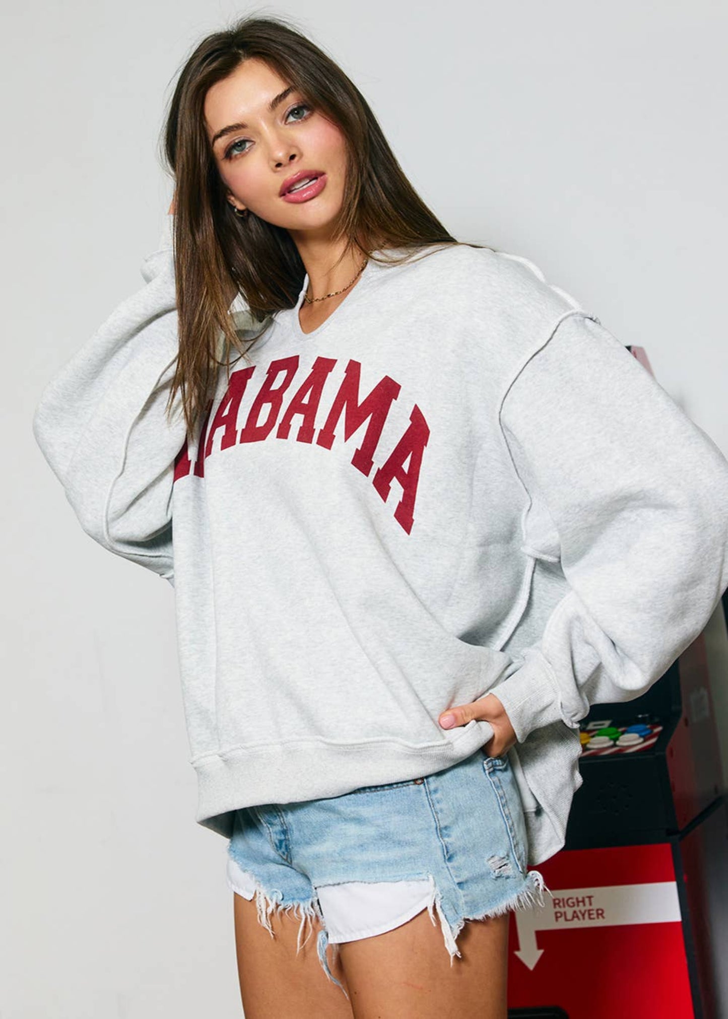 'Alabama/AL' Reversible Oversized V-NECK Pullover