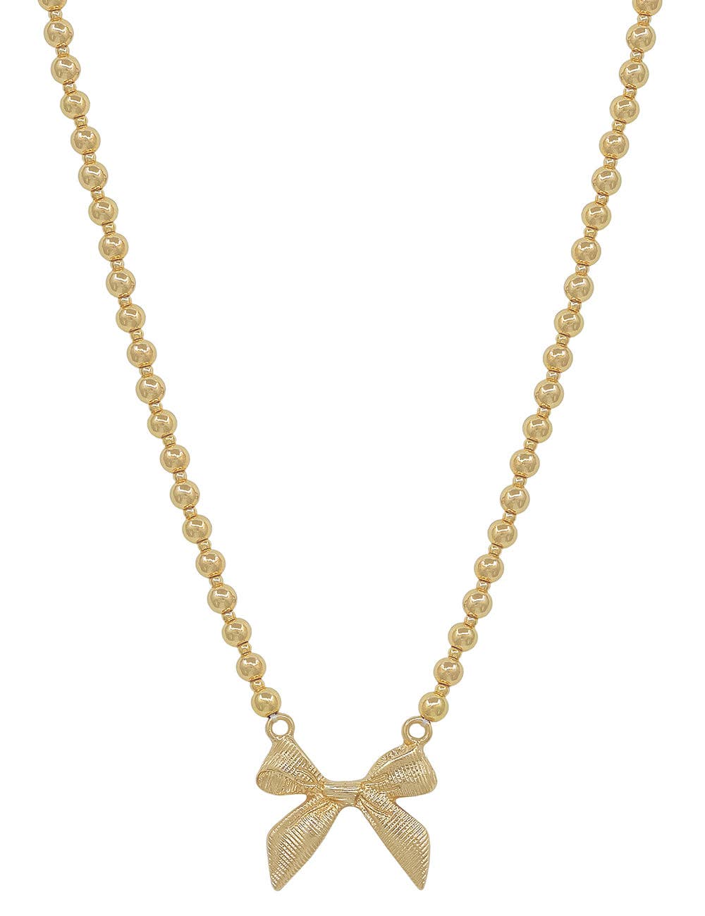 Gold Beaded Chain 16"-18" Necklace with Gold Bow