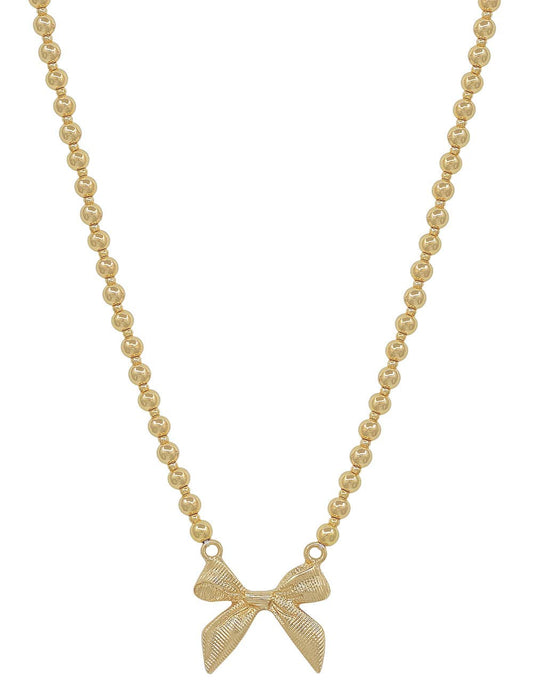 Gold Beaded Chain 16"-18" Necklace with Gold Bow