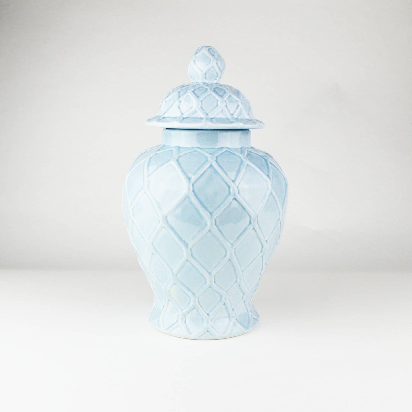 Light Blue Textured Large Ginger Jar with Lid