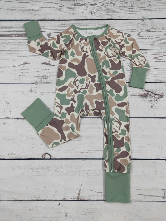 Deer Hunting Camouflage Printed Baby Boy Zippy