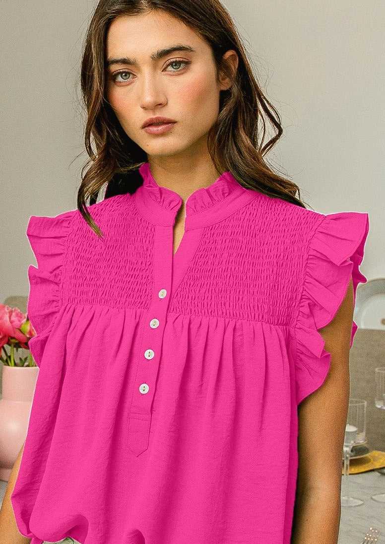 CAROLINE RUFFLED TOP-FUCHSIA