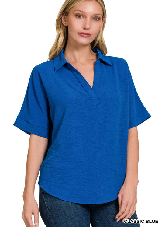 KELLY V-NECK SHORT SLEEVE TOP-CLASSIC BLUE