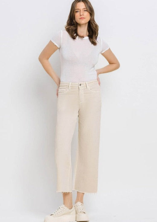 HIGH RISE CROP WIDE LEG JEANS-WHITE SWAN