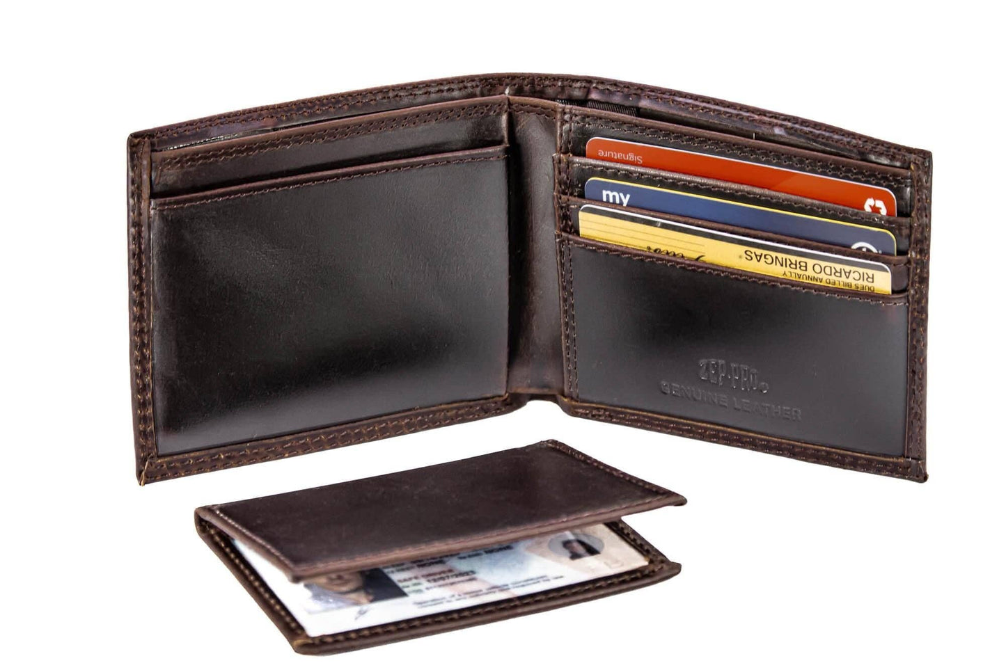 Cotton Boll Leather Bifold Wallet - CRAZY HORSE BROWN