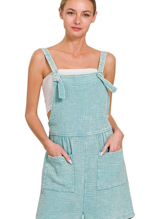 WASHED DOUBLE GAUZE ELASTIC WAIST ROMPER