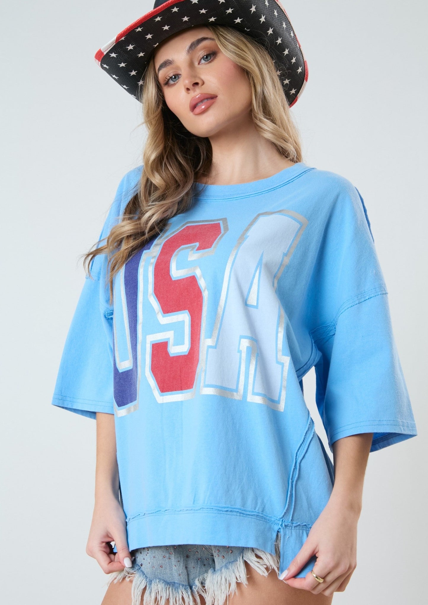 USA GRAPHIC TOP-VINTAGE BLUE