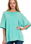 FRENCH TERRY WASHED DROP SHOULDER TOP - TURQUOISE