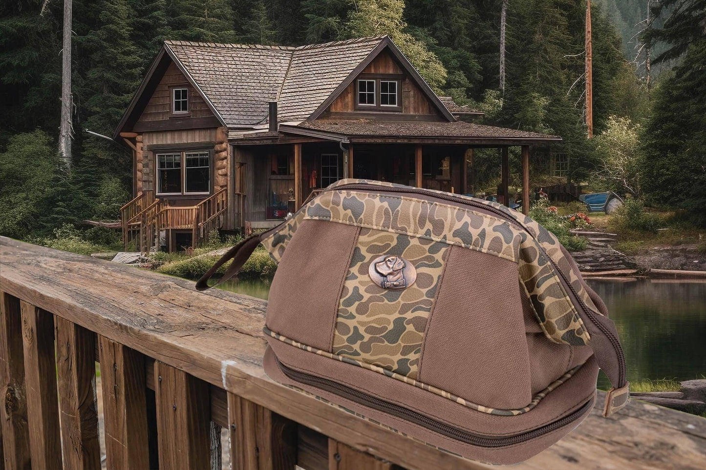 Lab Brown Waxed Canvas Old School Camo Men's Toiletry Dopp Bag.