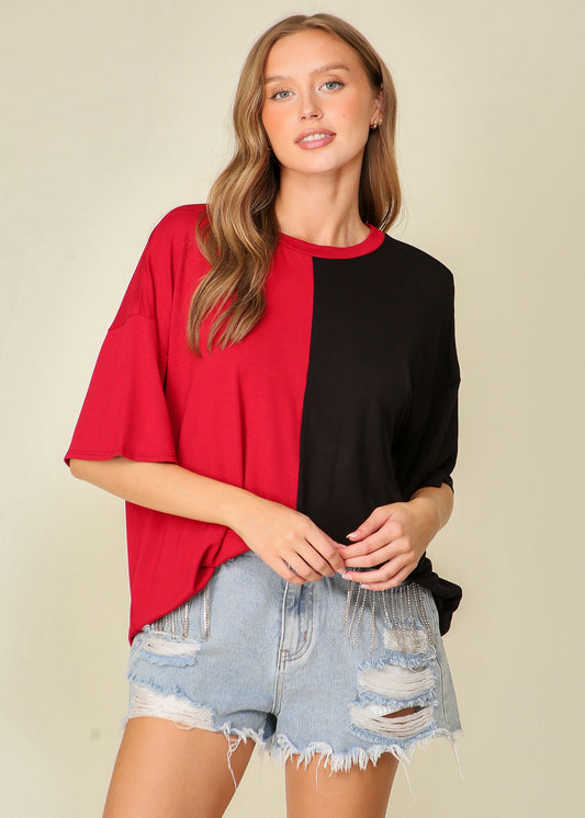 COLOR CONTRAST GAME DAY SHIRT - RED AND BLACK GEORGIA