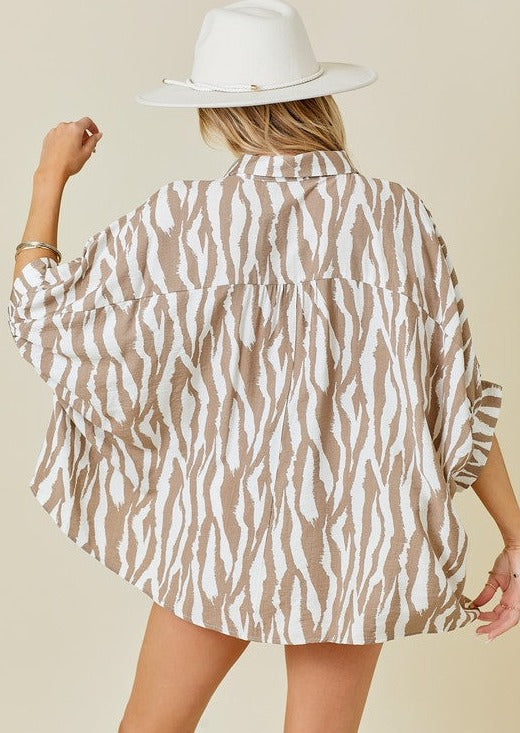 KARA ZEBRA PRINT TOP-IVORY/MOCHA