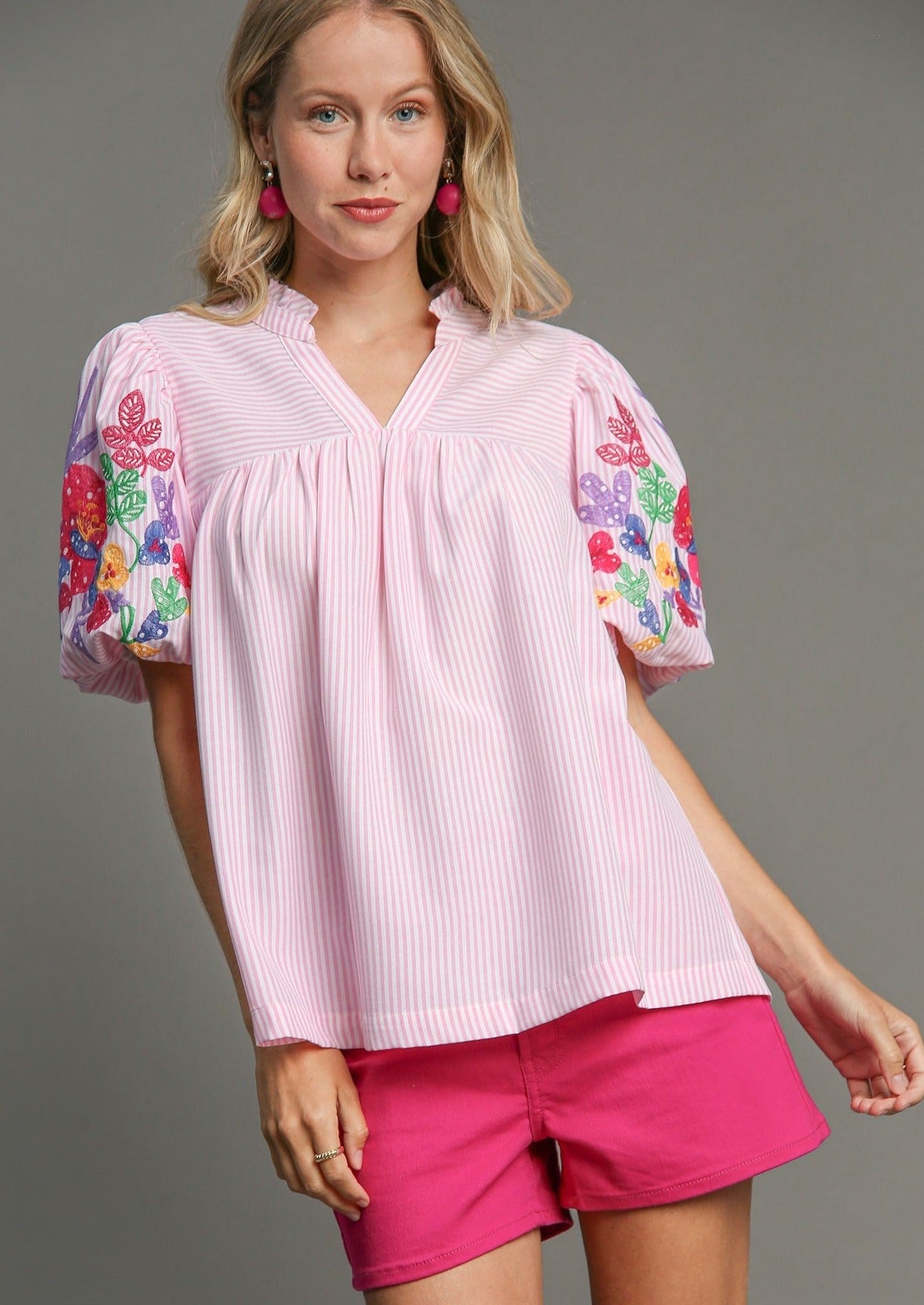 MANDI STRIPE PLEATED TOP-PINK