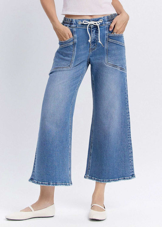 HIGH RISE DRAWSTRING WIDE LEG JEANS - REASSURE