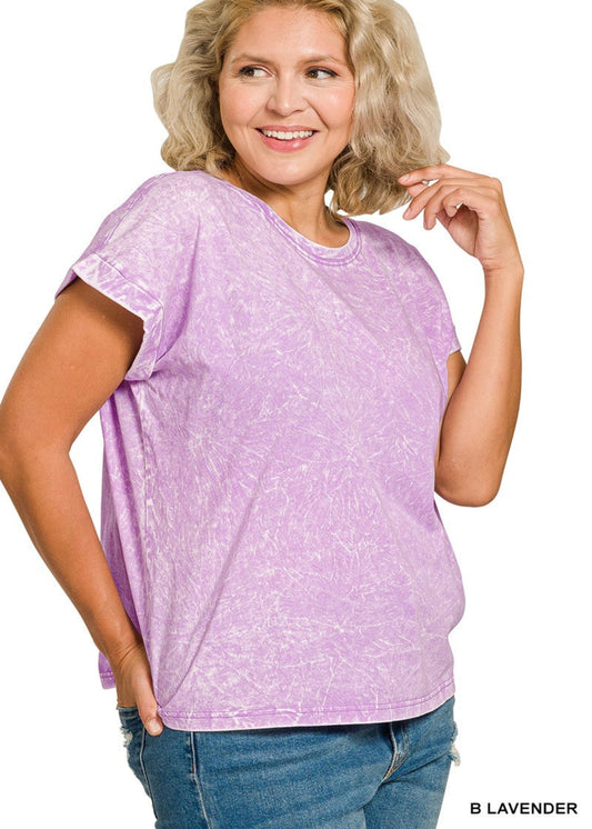 Plus Crinkle Washed Round Neck Tee - B Lavender