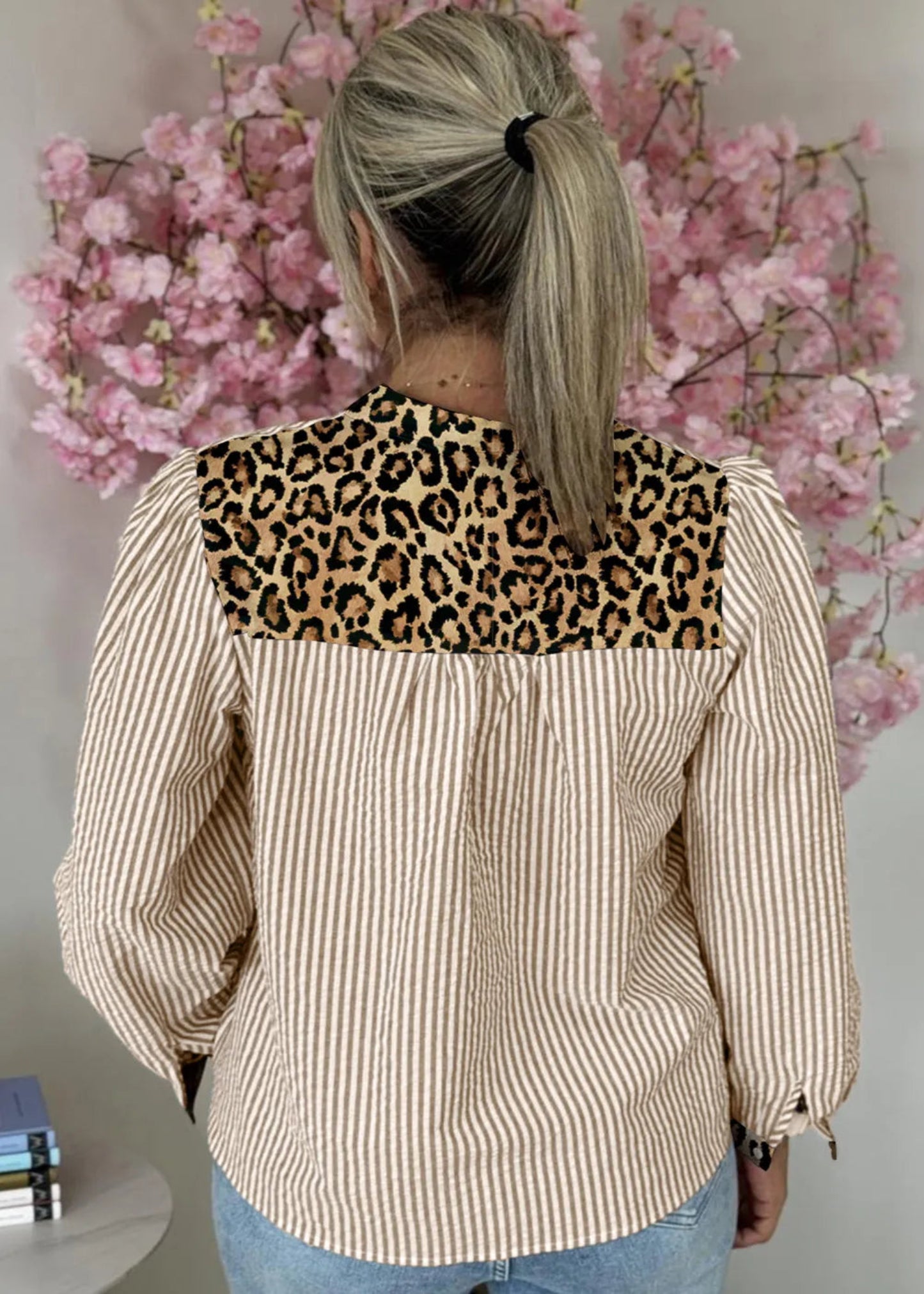 AMY TOP - BROWN STRIPE LEOPARD PATCHWORK
