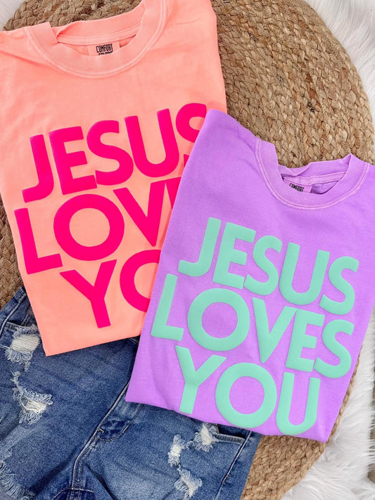 JESUS LOVES YOU GRAPHIC TEE-NEON VIOLET