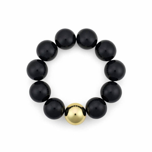 Black 16MM Beaded with Gold Accent Ball Stretch Bracelets