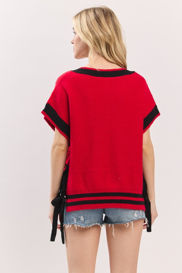 GINA SWEATER - RED/BLACK