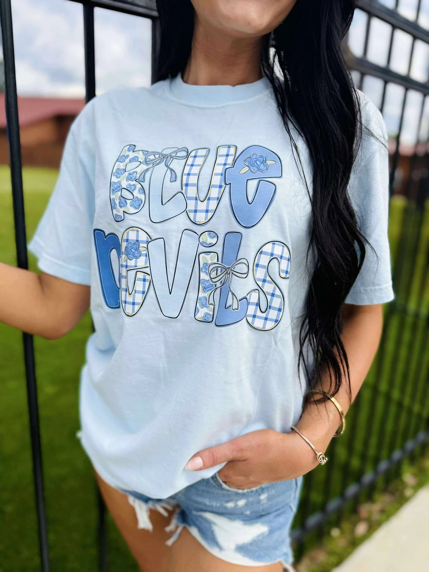 BLUE DEVILS CUSTOM CUTIE HYDRANGEA FONT MASCOT GRAPHIC TEE