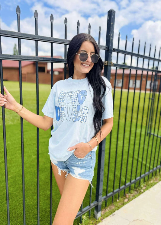 BLUE DEVILS CUSTOM CUTIE HYDRANGEA FONT MASCOT GRAPHIC TEE