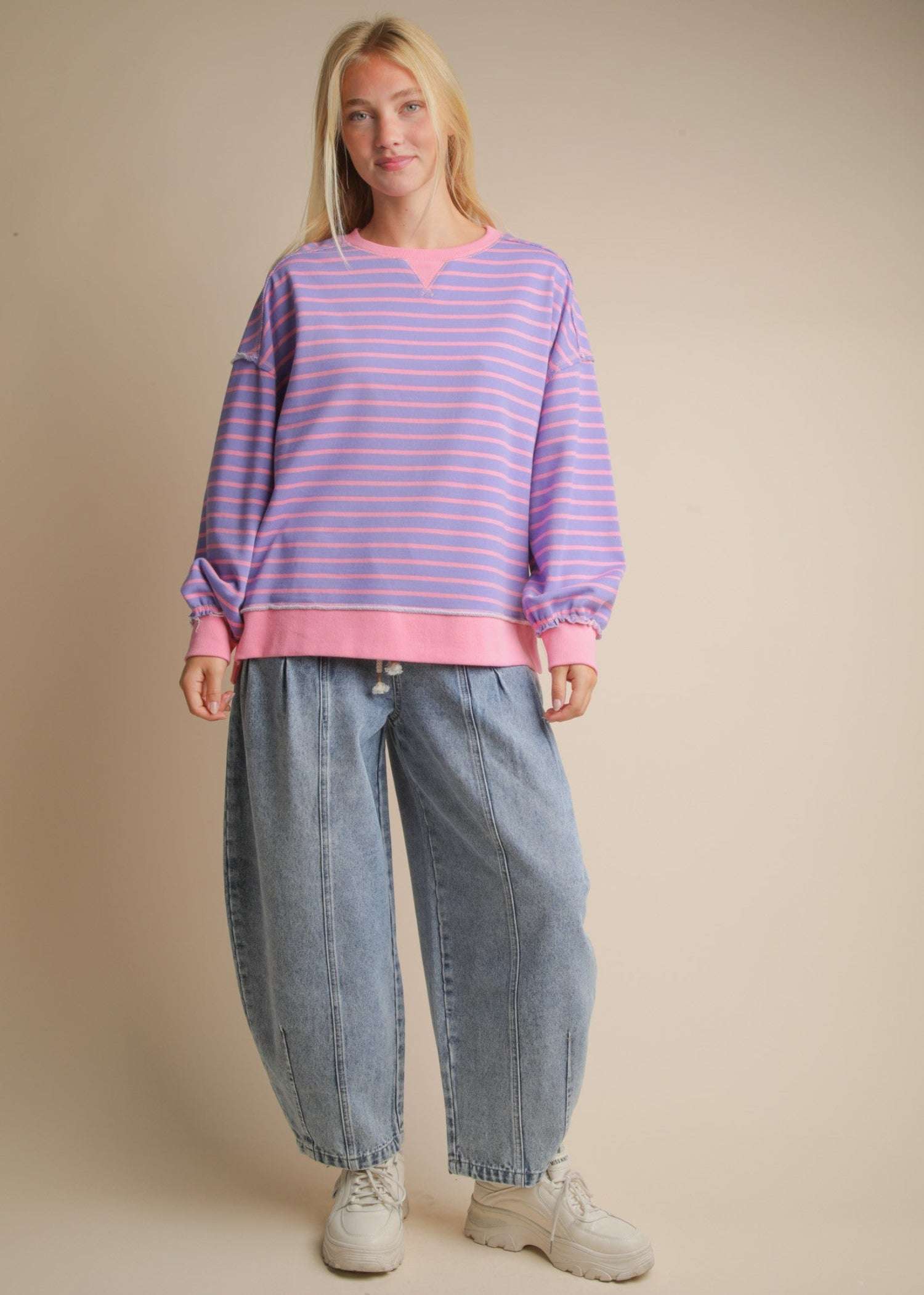 DARCI STRIPE TOP - LAVENDER/PINK