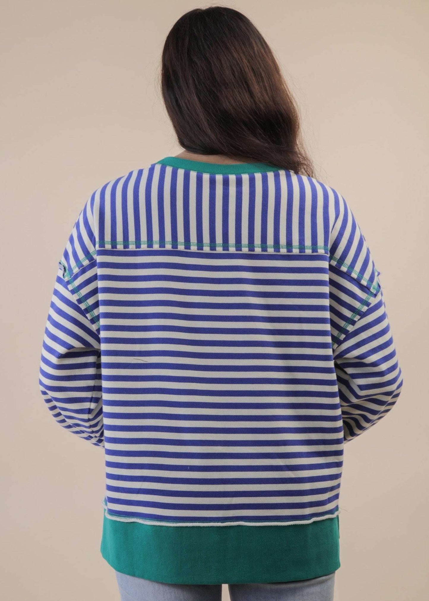 DARCI STRIPE TOP - ROYAL BLUE/CREAM