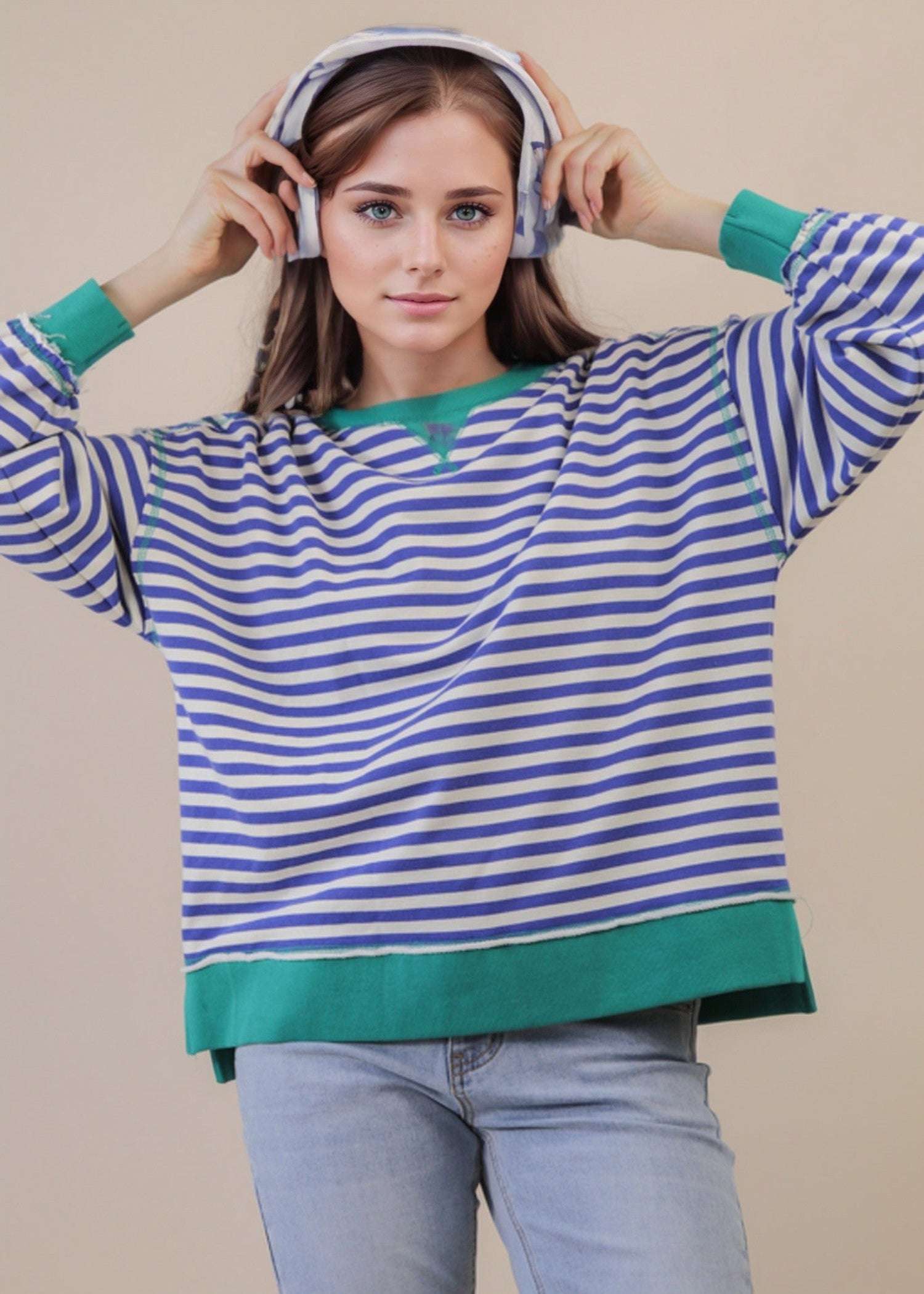 DARCI STRIPE TOP - ROYAL BLUE/CREAM
