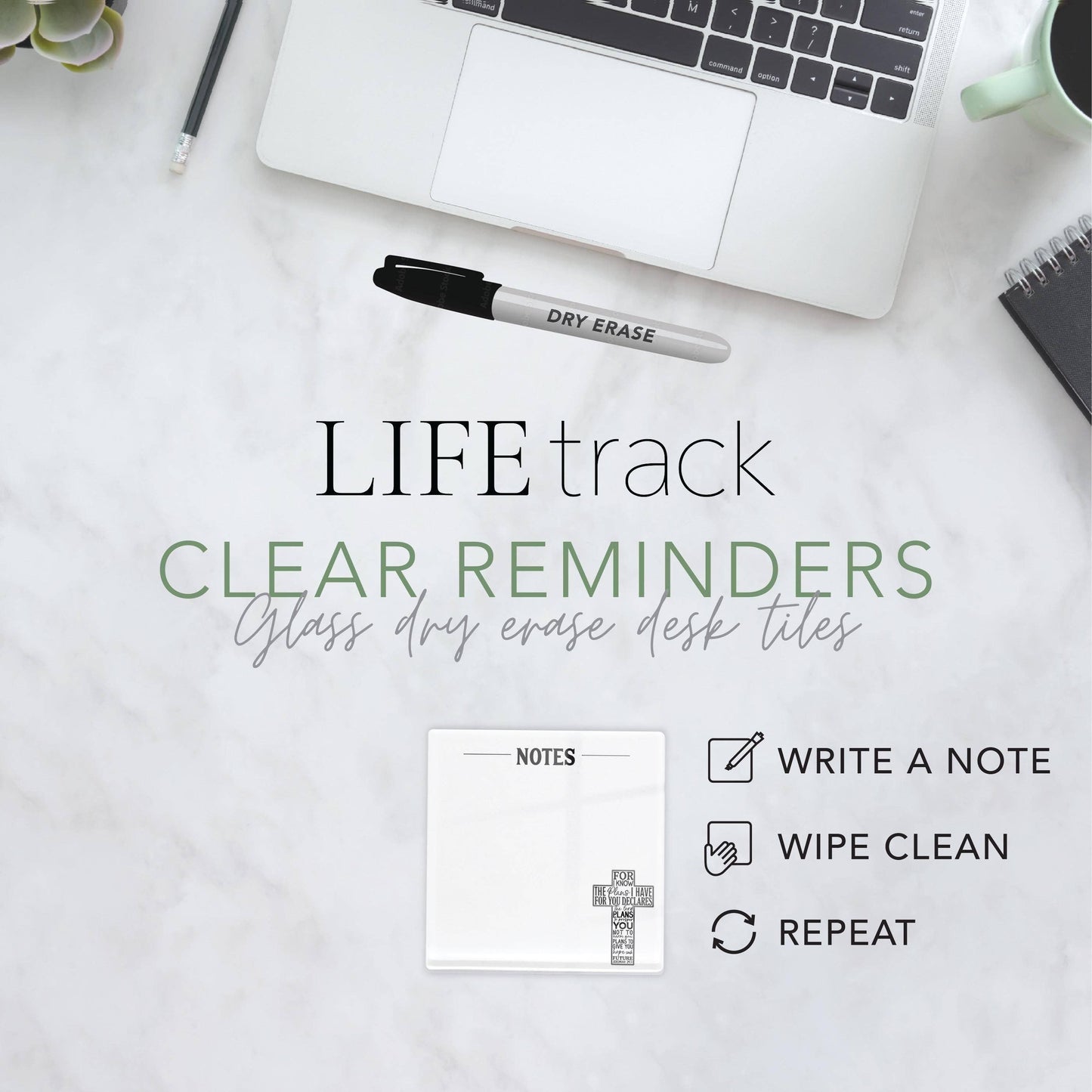 Graduation Gifts, 4x4 Dry Erase Desk Tile with Marker, Cross