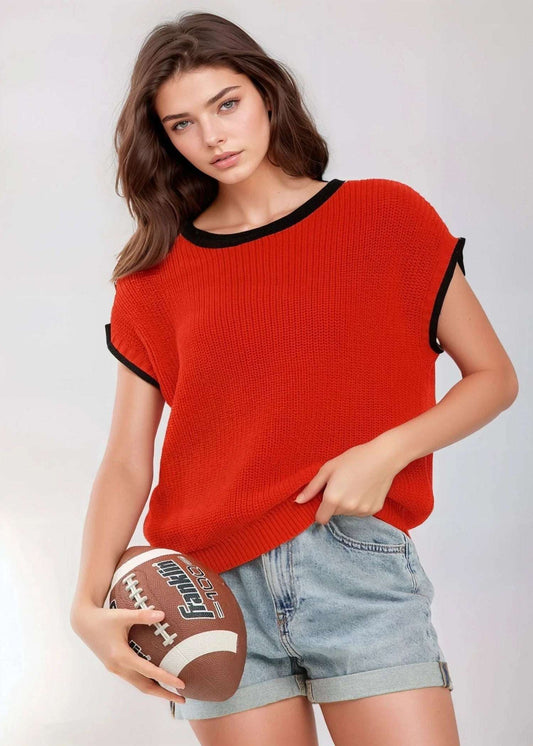 REBA SWEATER TOP - RED/BLACK