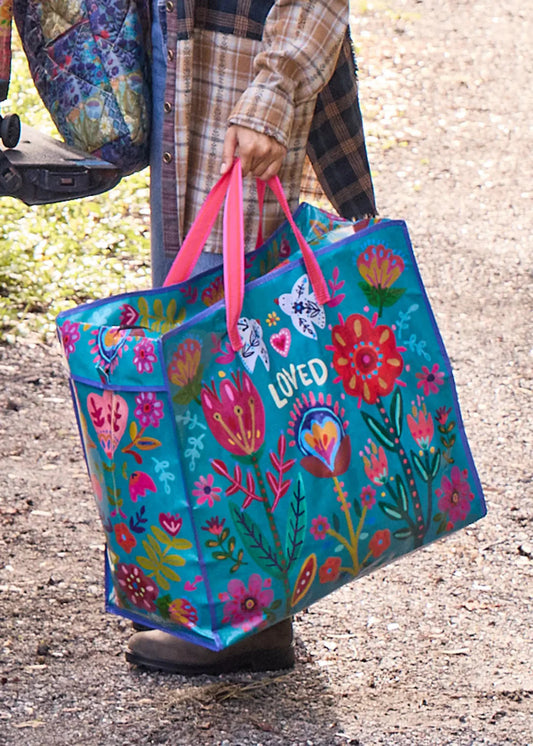 INSULATED COOLER TOTE - TURQ PINK FLOWER