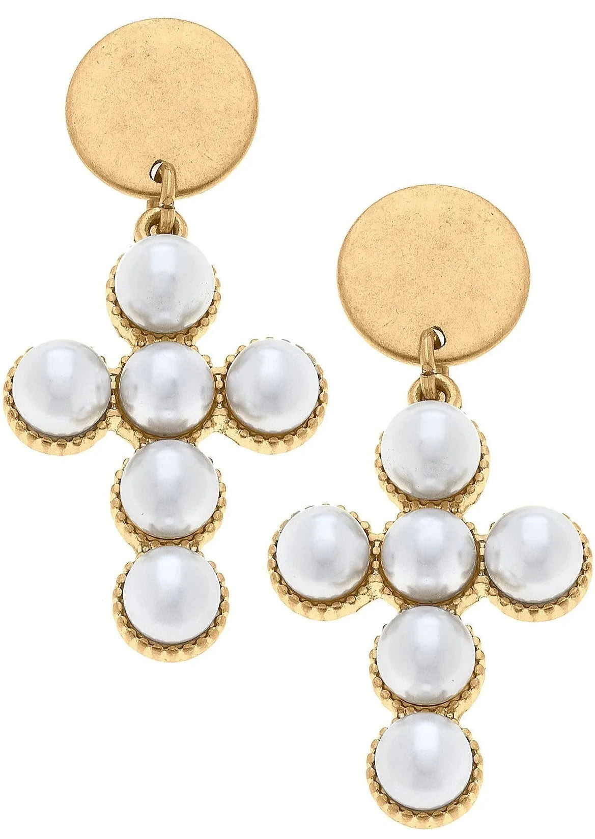 ELISHA PEARL CROSS DROP EARRINGS