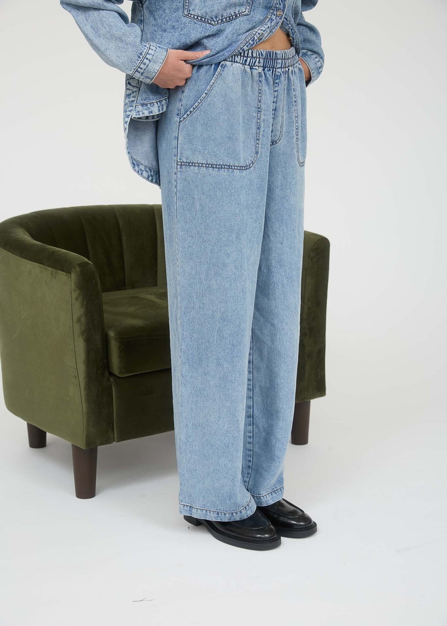 BELLA PANTS - WASHED CHAMBRAY WIDE LEG