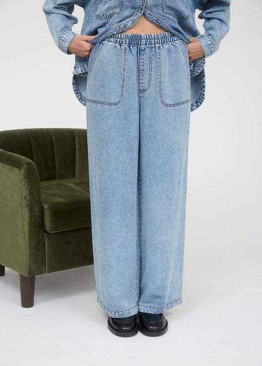 BELLA PANTS - WASHED CHAMBRAY WIDE LEG