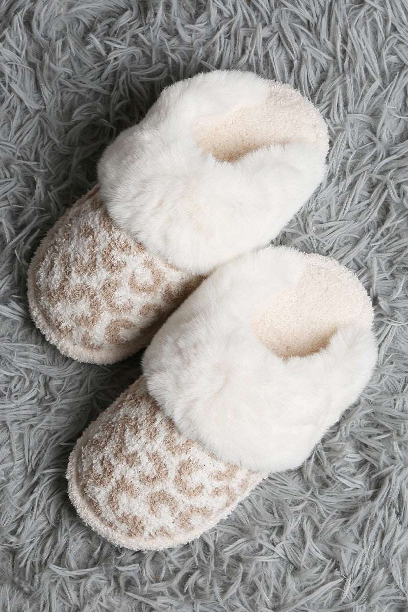 Leopard Faux Fur Cuff Mule Luxury Soft Slipper
