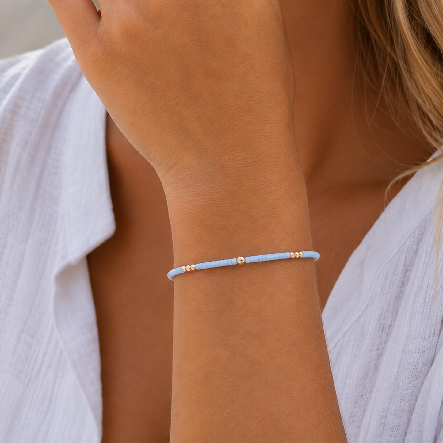 2mm Newport BLUE GRAY + Gold Filled Waterproof Bracelet