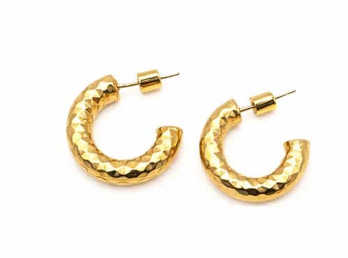 Allure 20mm Brushed Gold Hammered Hoop Earring