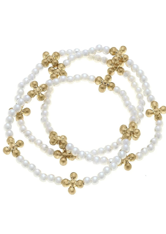 WREN CROSS BEADED PEARL STRETCH BRACELETS