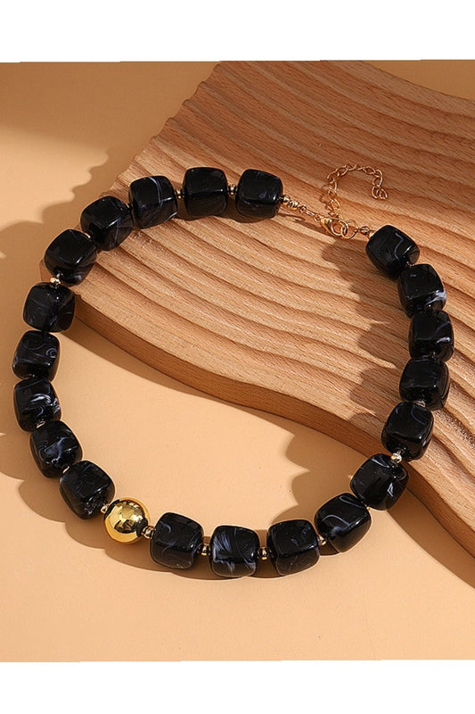 RESIN BEAD NECKLACE - BLACK